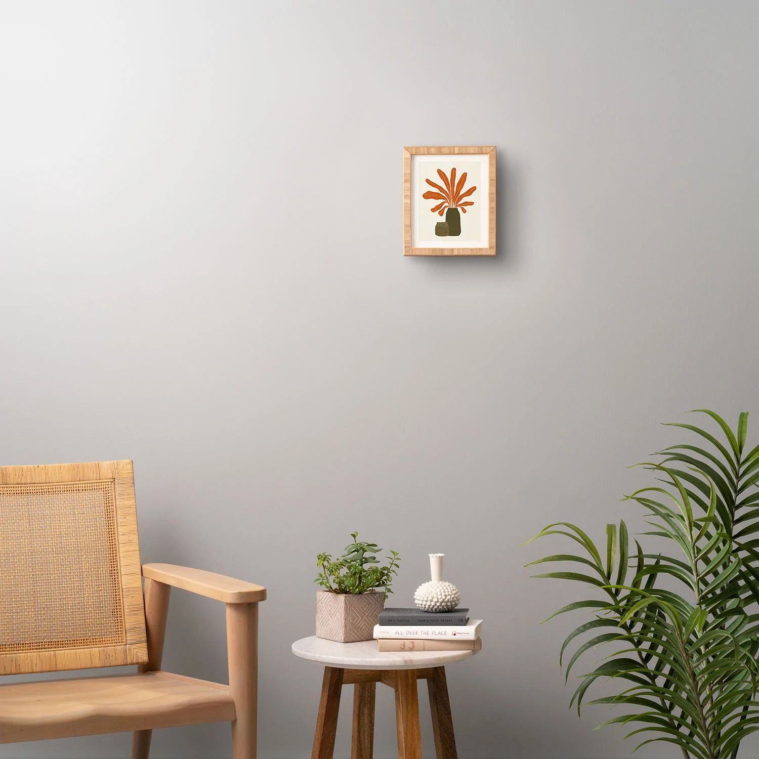 Two Green Vases Orange Plant Wall Art With Frame thumbnail 2