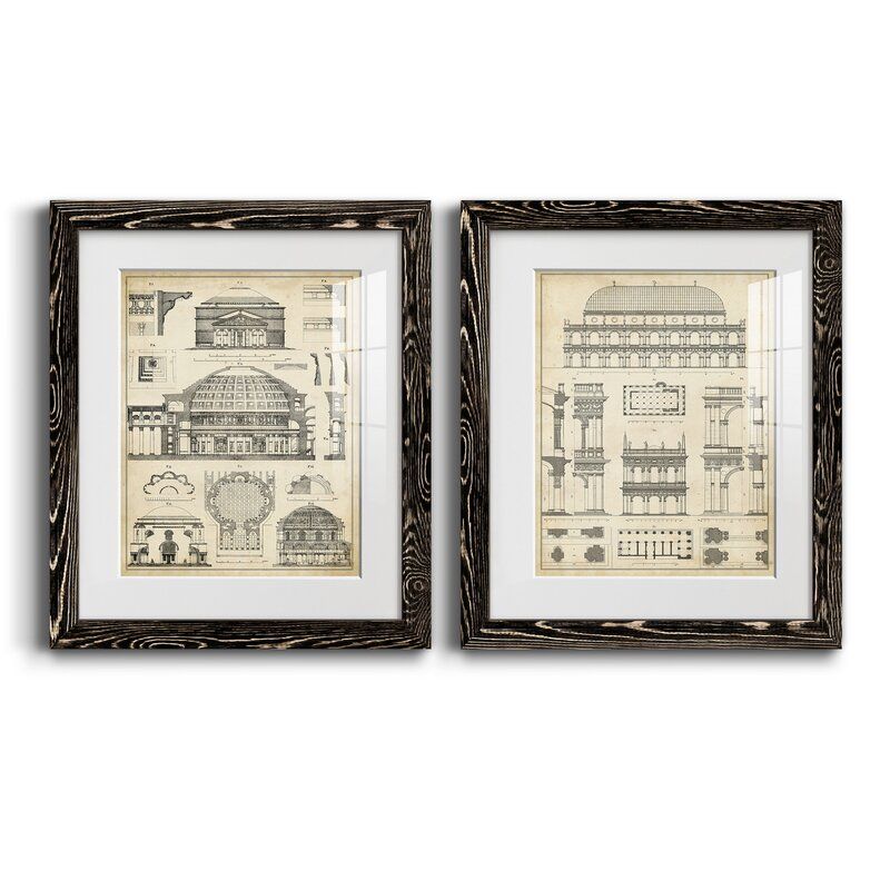 Vintage Architects Plan 2 Piece Picture Frame Graphic Art Set thumbnail 2