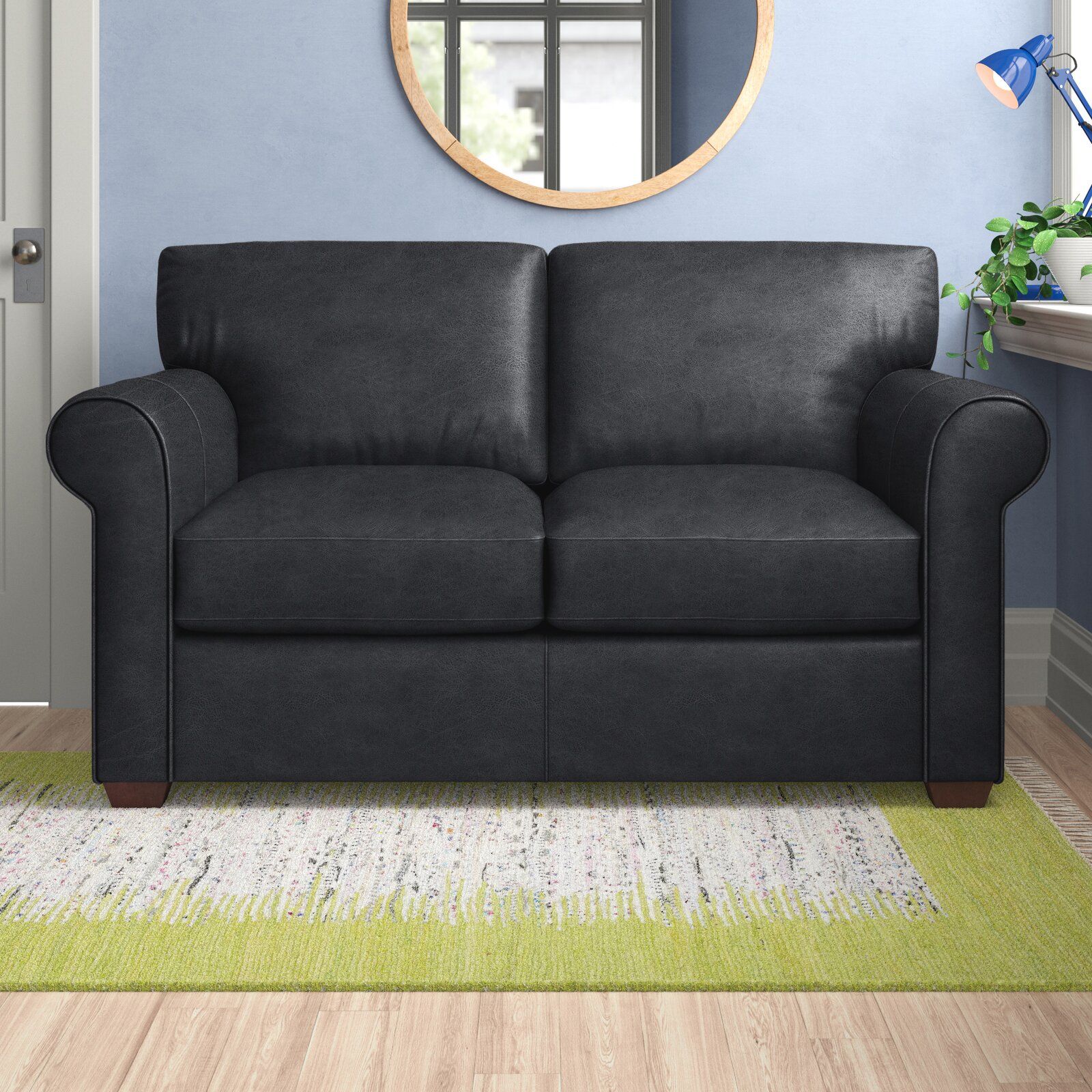 Rachel Genuine Leather Rolled Arm Loveseat thumbnail 5