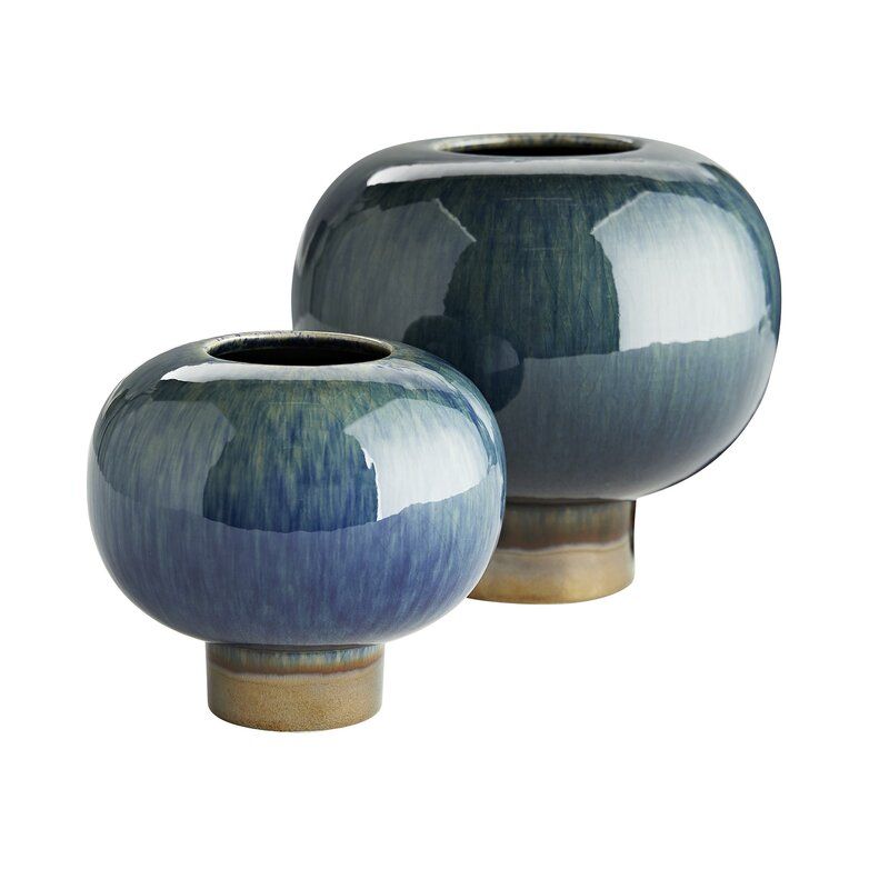 2 Piece Turtle Blue Porcelain Table Vase Set thumbnail 2