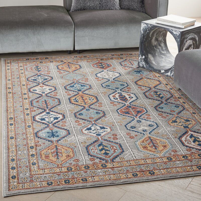 Amalfi Geometric Brown Blue Gray Area Rug thumbnail 2