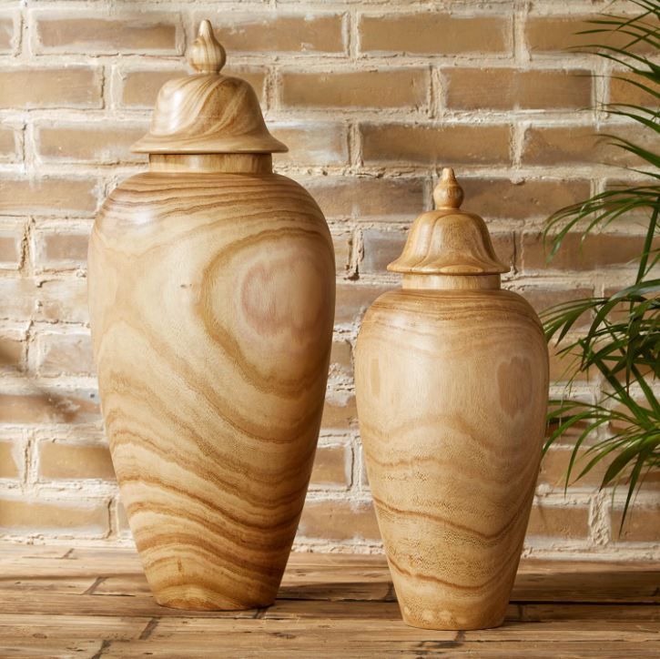 Set of 2 Covered Temple Jars Paulownia Wood thumbnail 2