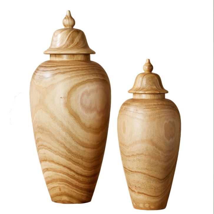 Set of 2 Covered Temple Jars Paulownia Wood thumbnail 3