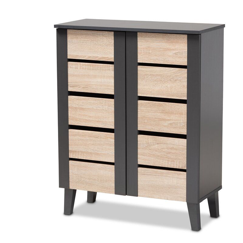 2 Door Wood Entryway 8 Pair Shoe Storage Cabinet thumbnail 4