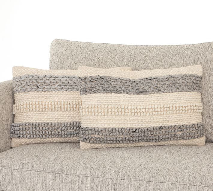 Textured Cotton Twill Striped Lumbar Pillows Set of 2 With insert thumbnail 2
