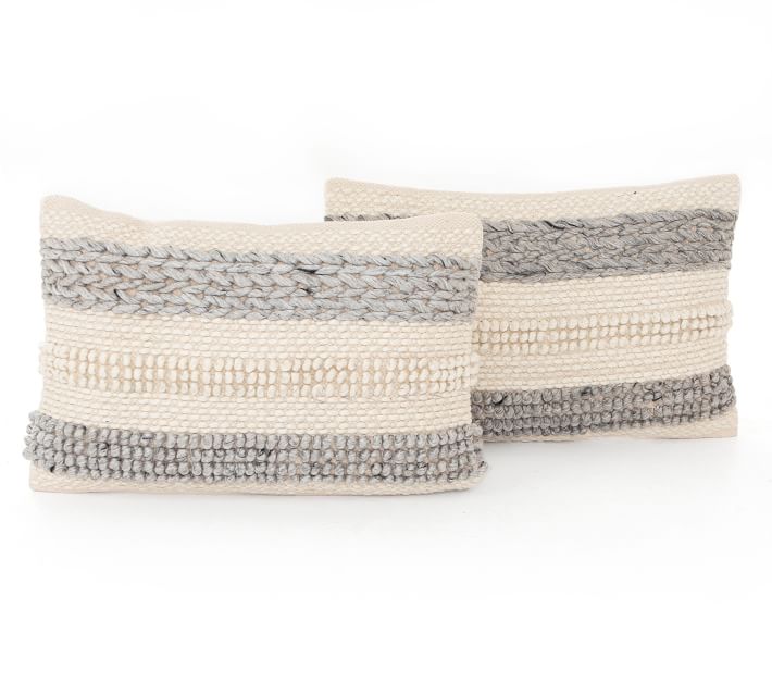 Textured Cotton Twill Striped Lumbar Pillows Set of 2 With insert thumbnail 3