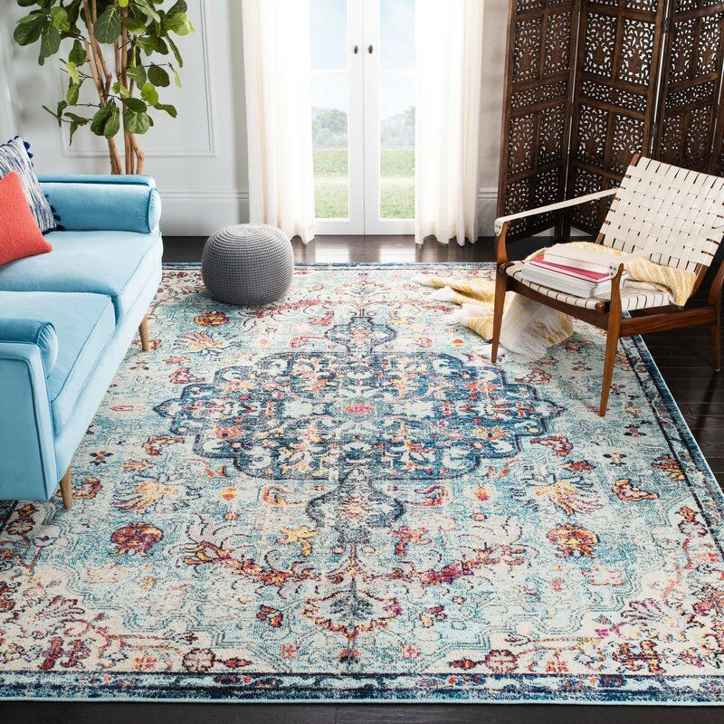 Kaidence Oriental Navy Light Blue Area Rug 8'x10' thumbnail 3