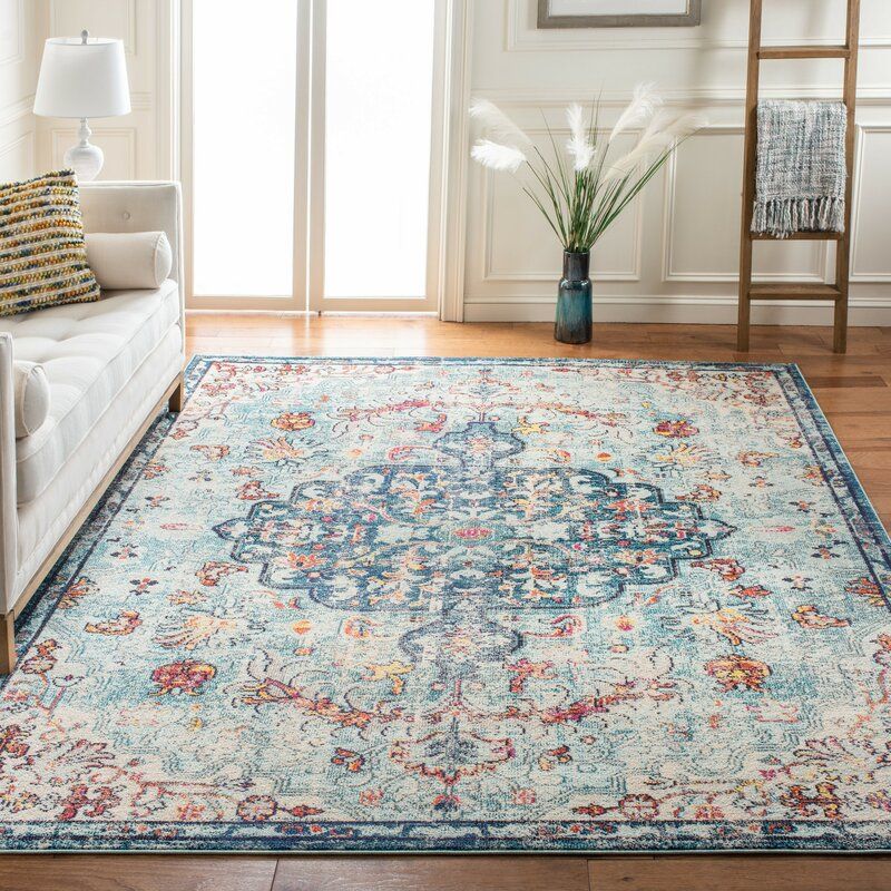 Kaidence Oriental Navy Light Blue Area Rug 8'x10' thumbnail 4