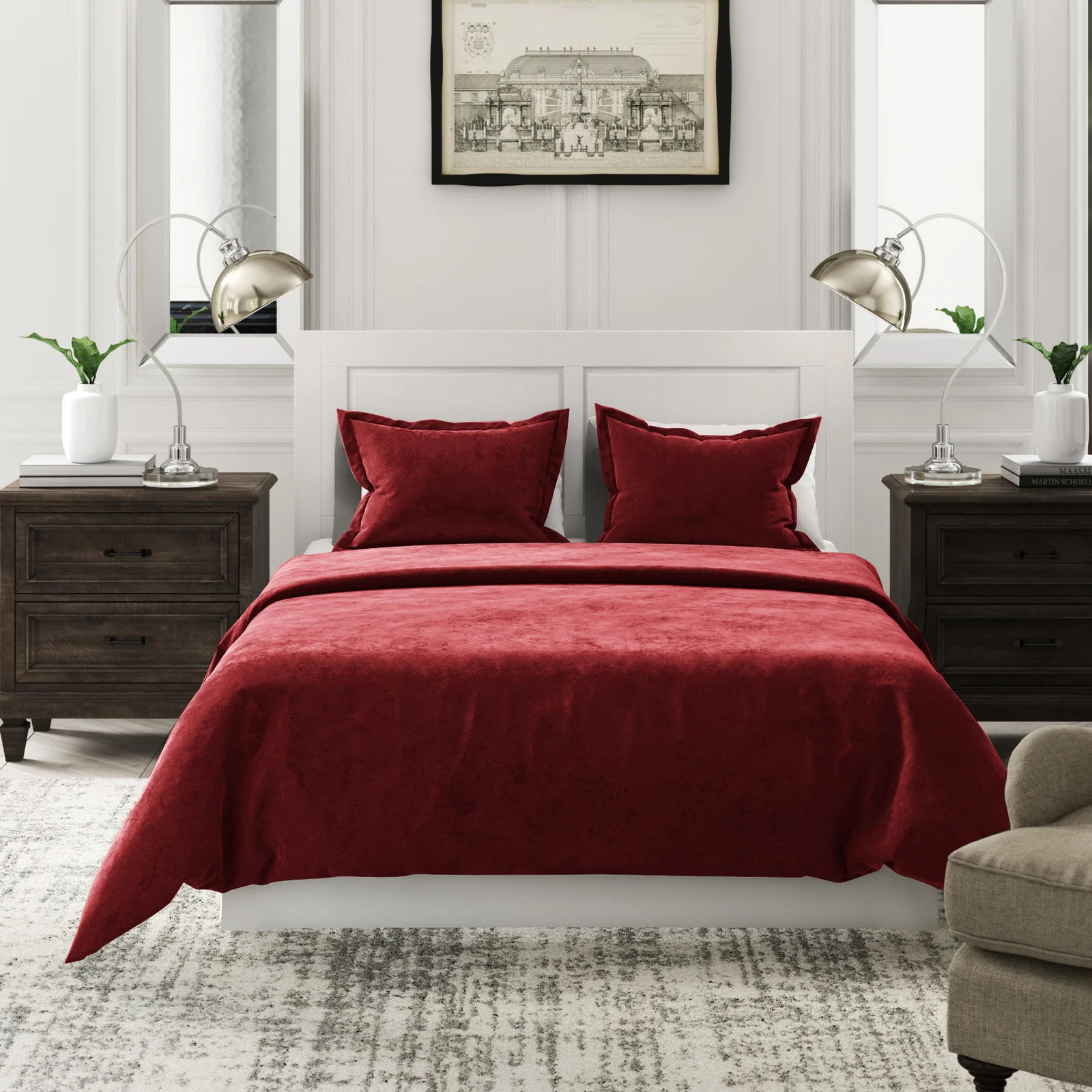 Aricin Burgundy Microfiber Reversible Modern duvet king thumbnail 2