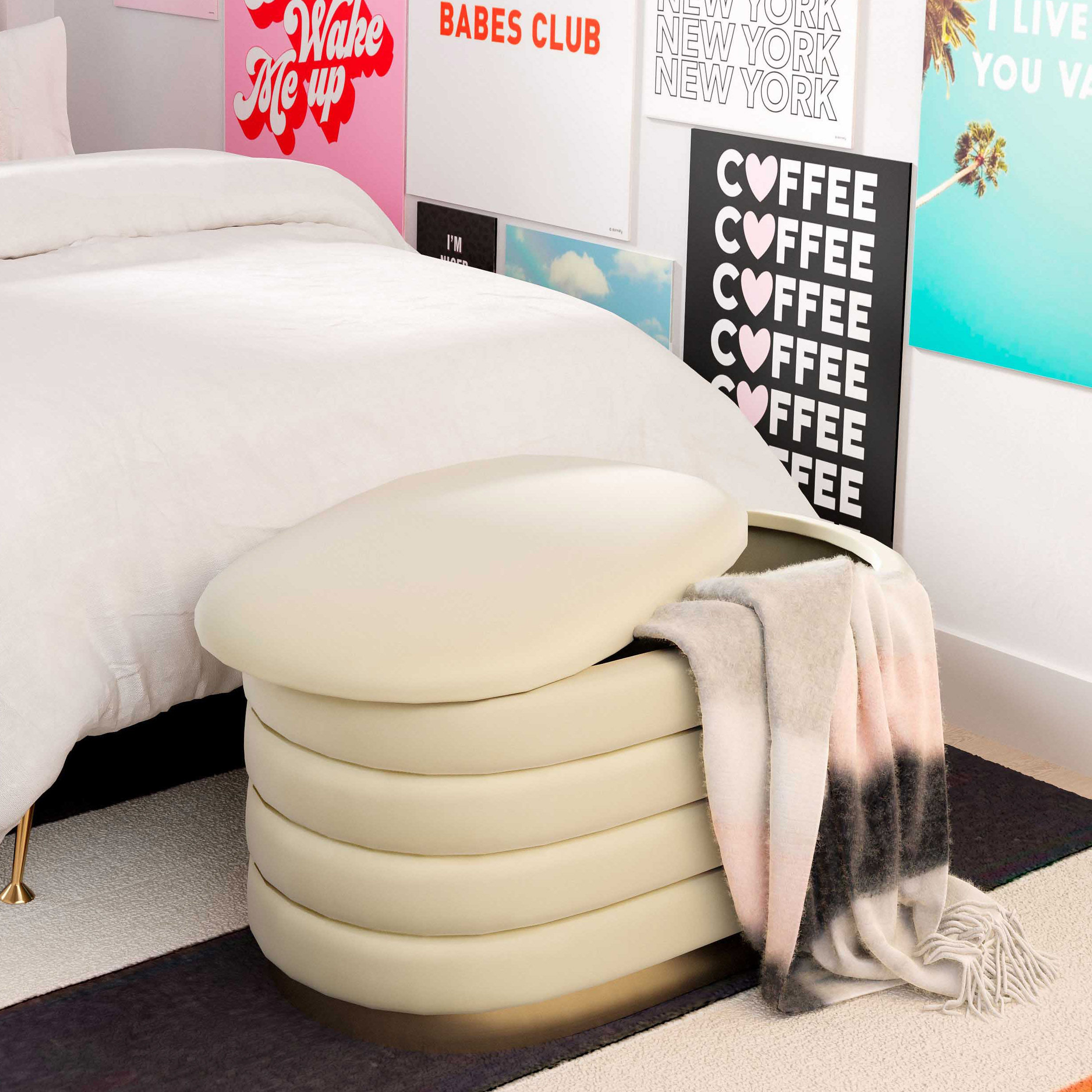 Lily Cream Velvet Storage Bench thumbnail 2