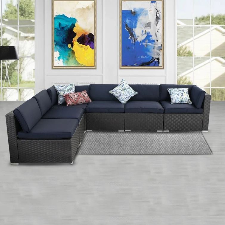 Mcgahan Wide Outdoor Wicker Patio Sectional With Cushion thumbnail 2