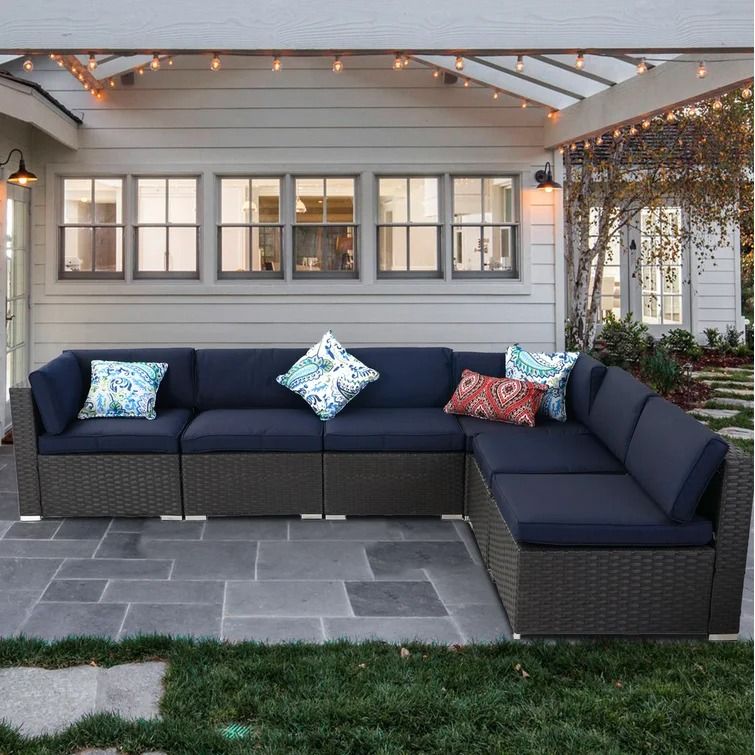 Mcgahan Wide Outdoor Wicker Patio Sectional With Cushion thumbnail 3