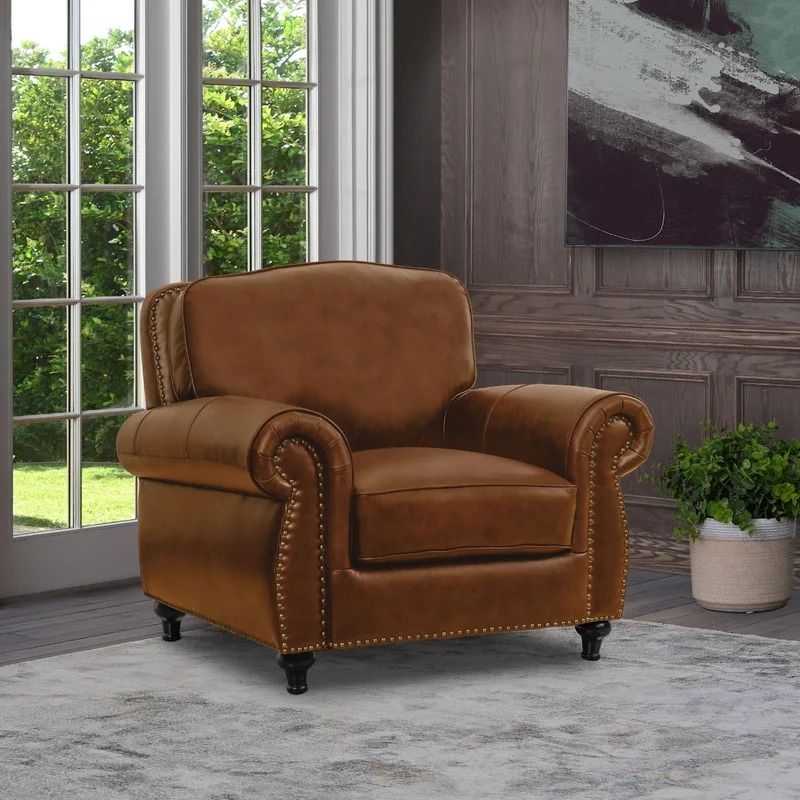 Mehmud Genuine Leather Top Grain Leather Armchair thumbnail 2