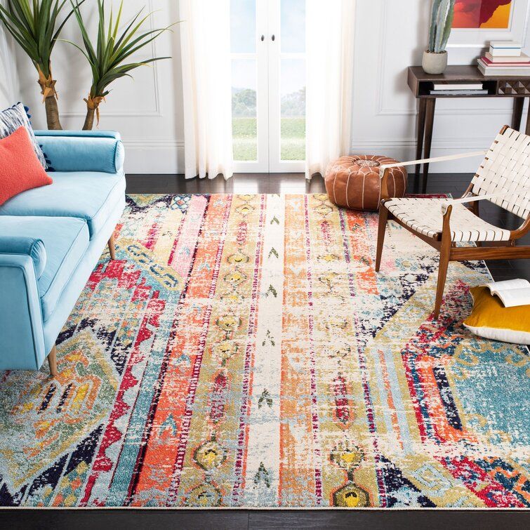 Wooler blue orange area rug 5'3 x 7'6 thumbnail 2