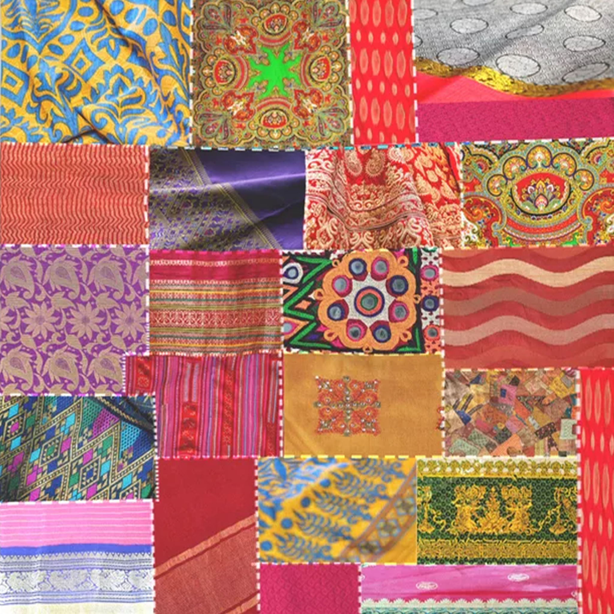 Boho Sari Patchwork Quilt Throw Pillow With Insert thumbnail 3