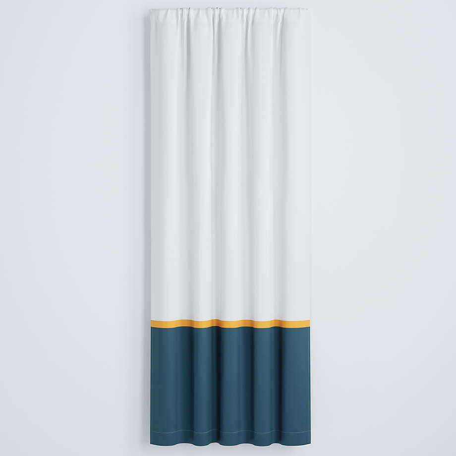 White and Navy Color Block Blackout Curtain Panel 96" thumbnail 2