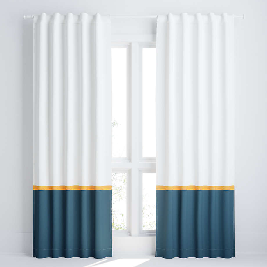 White and Navy Color Block Blackout Curtain Panel 96" thumbnail 3