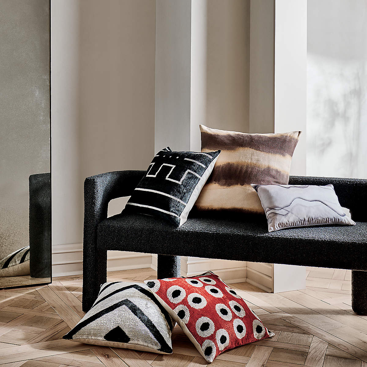 Modern Lines Turkish Silk Pillow With Feather Down Insert thumbnail 2