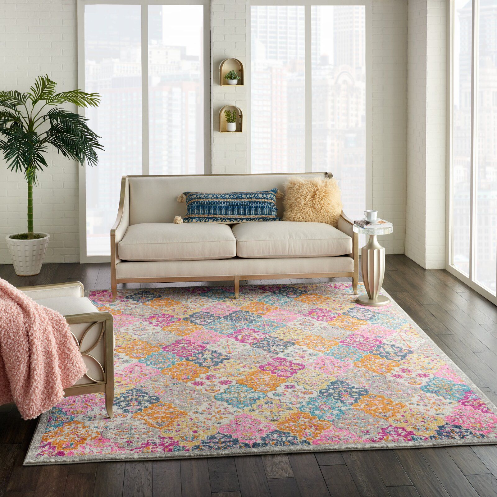 Amia Ikat Pink_Yellow_Blue Area Rug thumbnail 2
