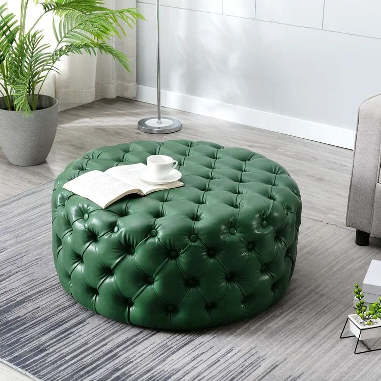 Burmeister Faux Leather Tufted Round Cocktail Ottoman thumbnail 2
