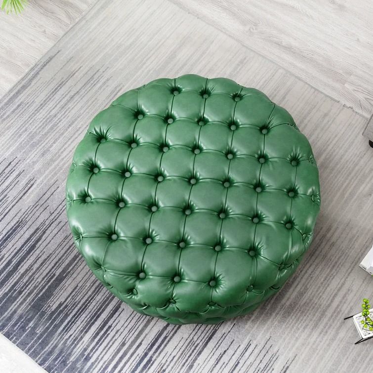 Burmeister Faux Leather Tufted Round Cocktail Ottoman thumbnail 3