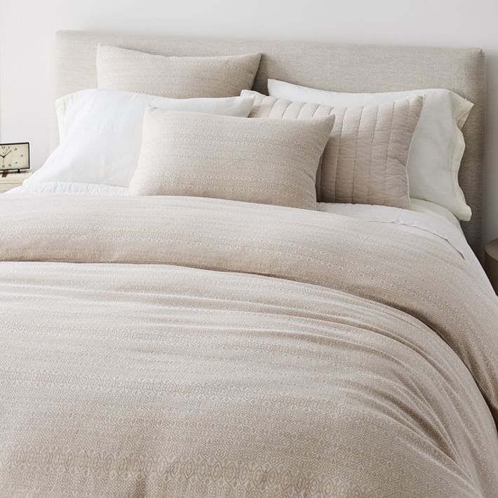 European Flax Linen Cotton Geo Jacquard Duvet Cover And Shams Full Queen thumbnail 2