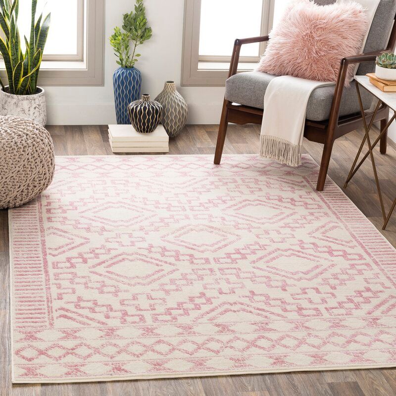 Rectangle Aleman Oriental Pale Pink Cream Area Rug 6'7"x9' thumbnail 2