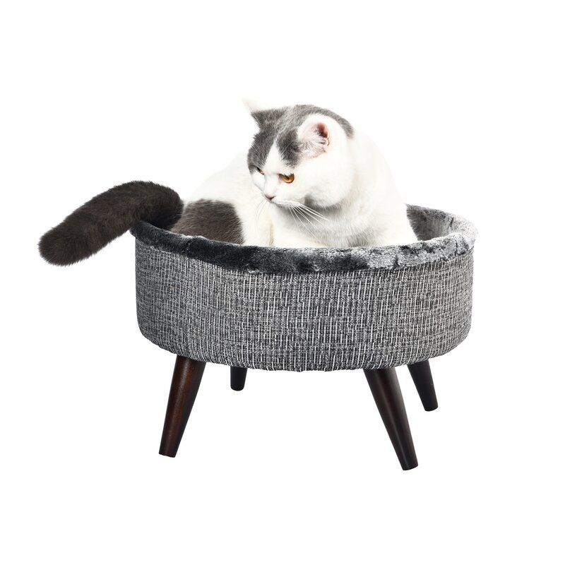 Heinz Round Cat Bed with Wood Leg Elevated thumbnail 2