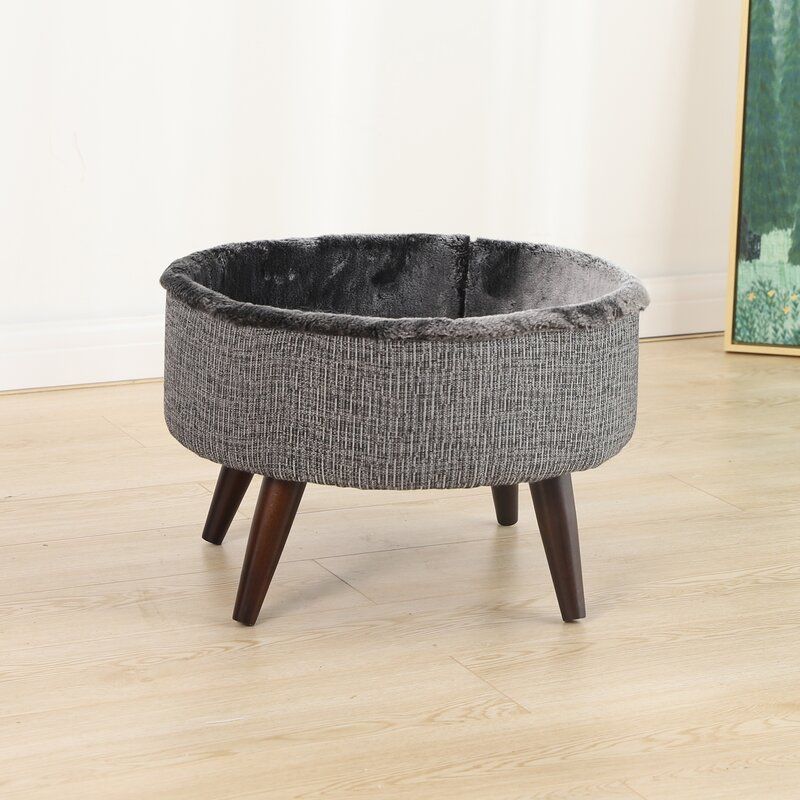 Heinz Round Cat Bed with Wood Leg Elevated thumbnail 3