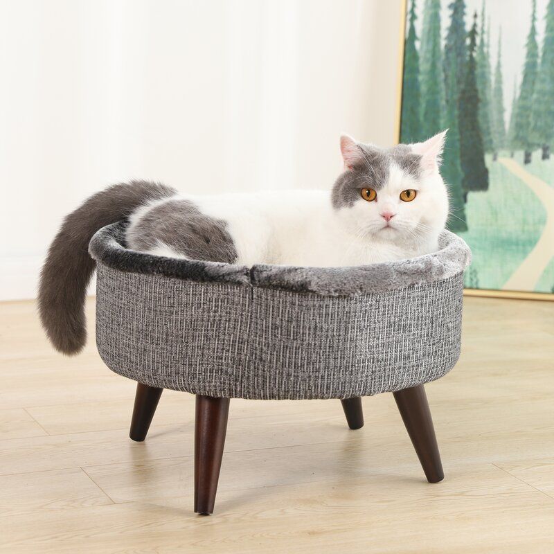 Heinz Round Cat Bed with Wood Leg Elevated thumbnail 4