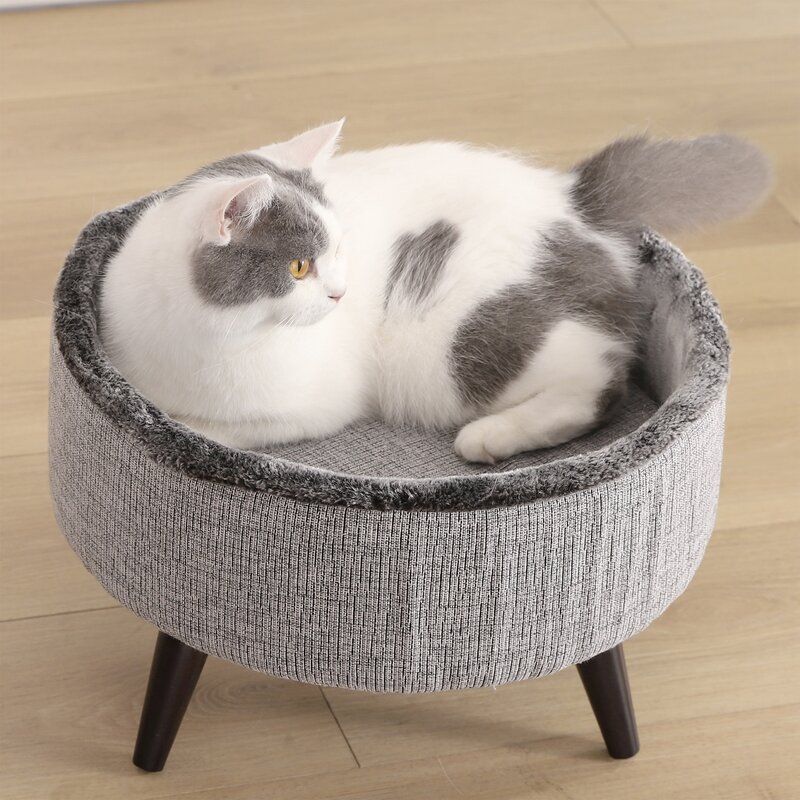 Heinz Round Cat Bed with Wood Leg Elevated thumbnail 5