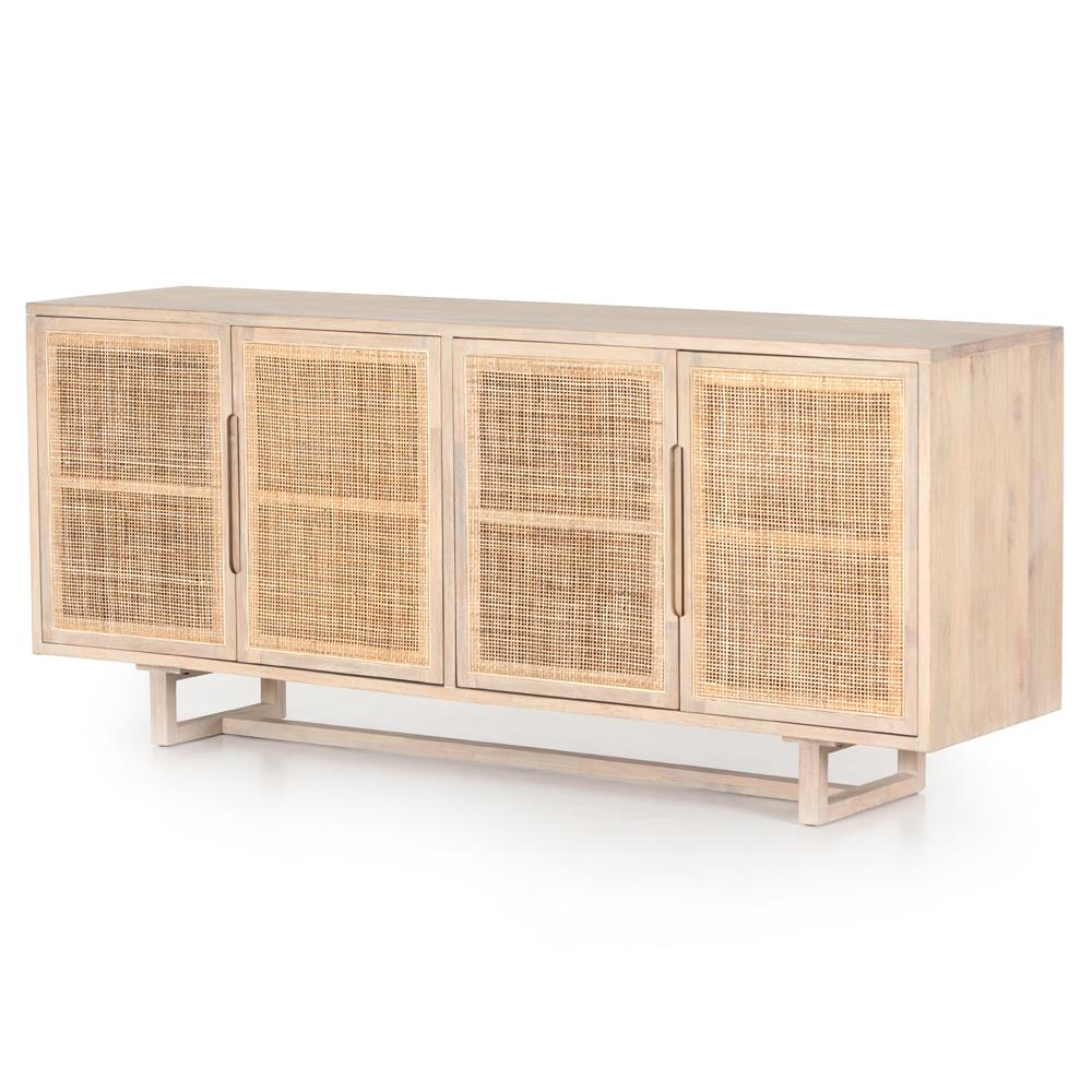 Marina Coastal Beach White Washed Wood Woven Cane Sideboard thumbnail 2