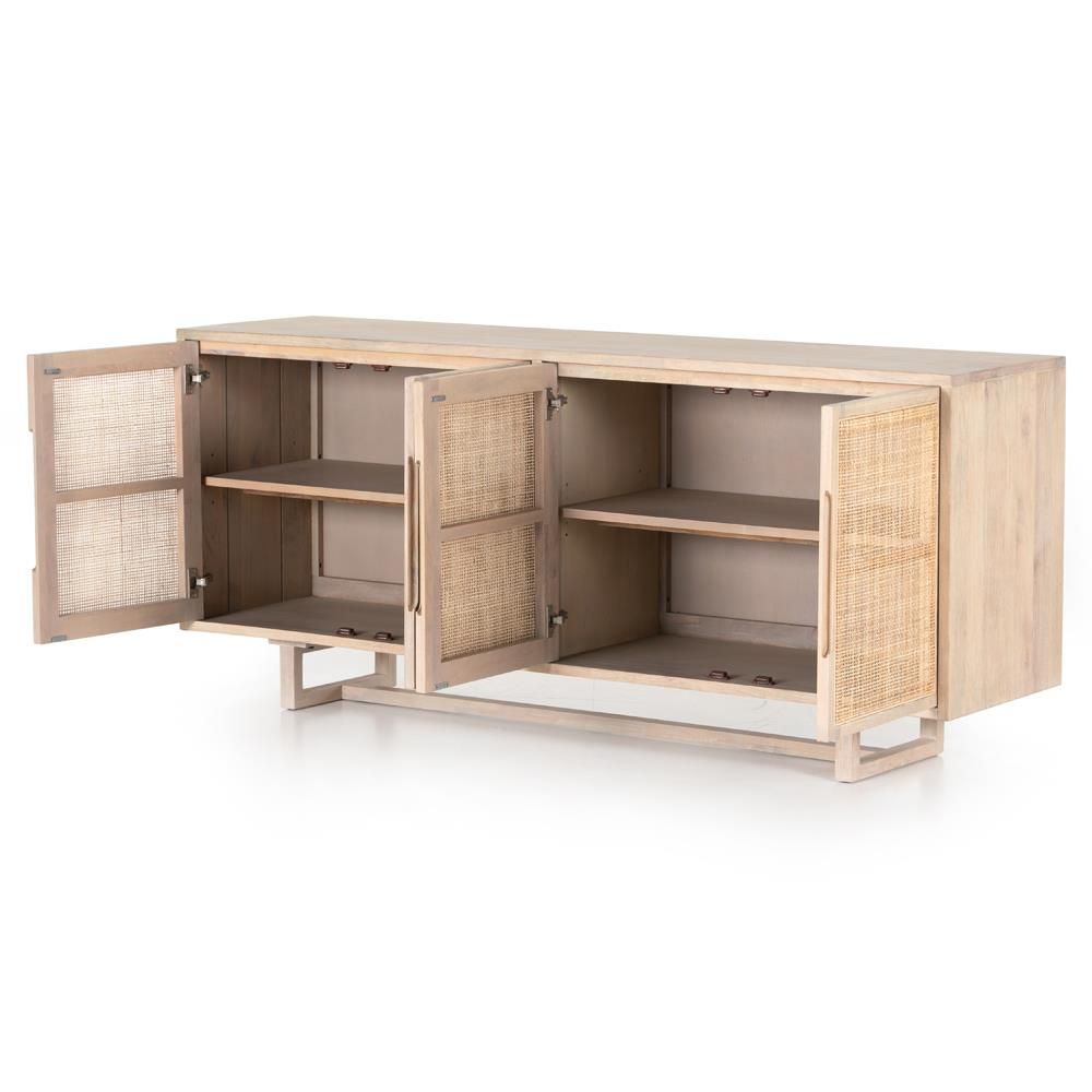 Marina Coastal Beach White Washed Wood Woven Cane Sideboard thumbnail 3
