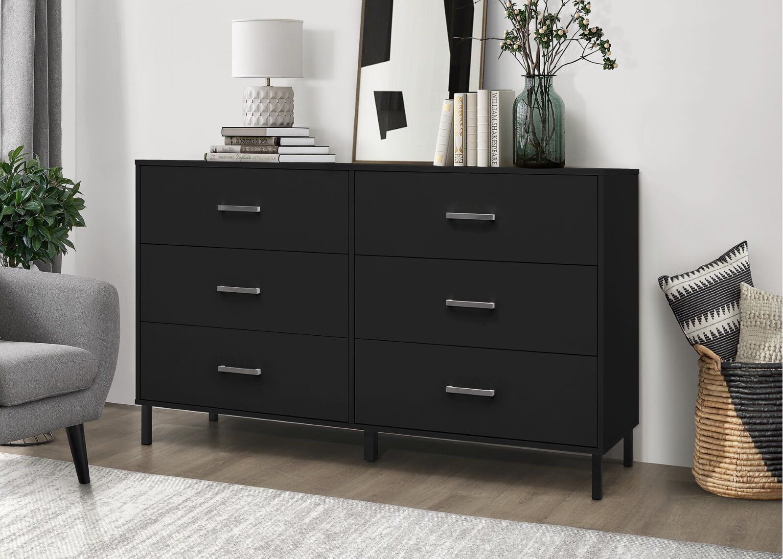 Alexei 6 Drawer Double Dresser Black thumbnail 4