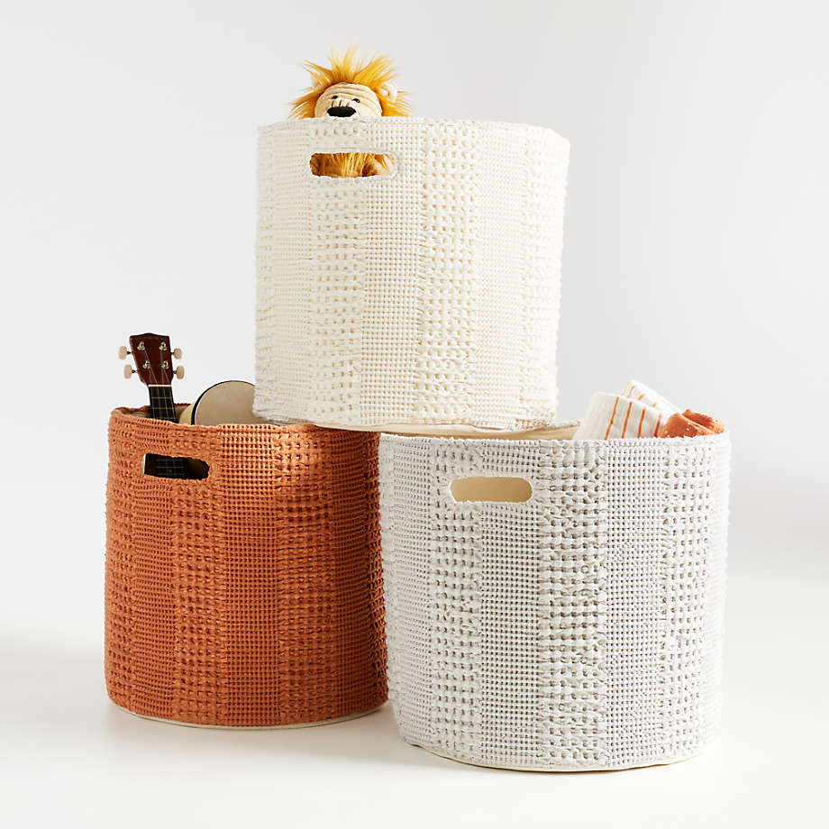 Nella Grey Waffle Weave Large Storage Bin thumbnail 3