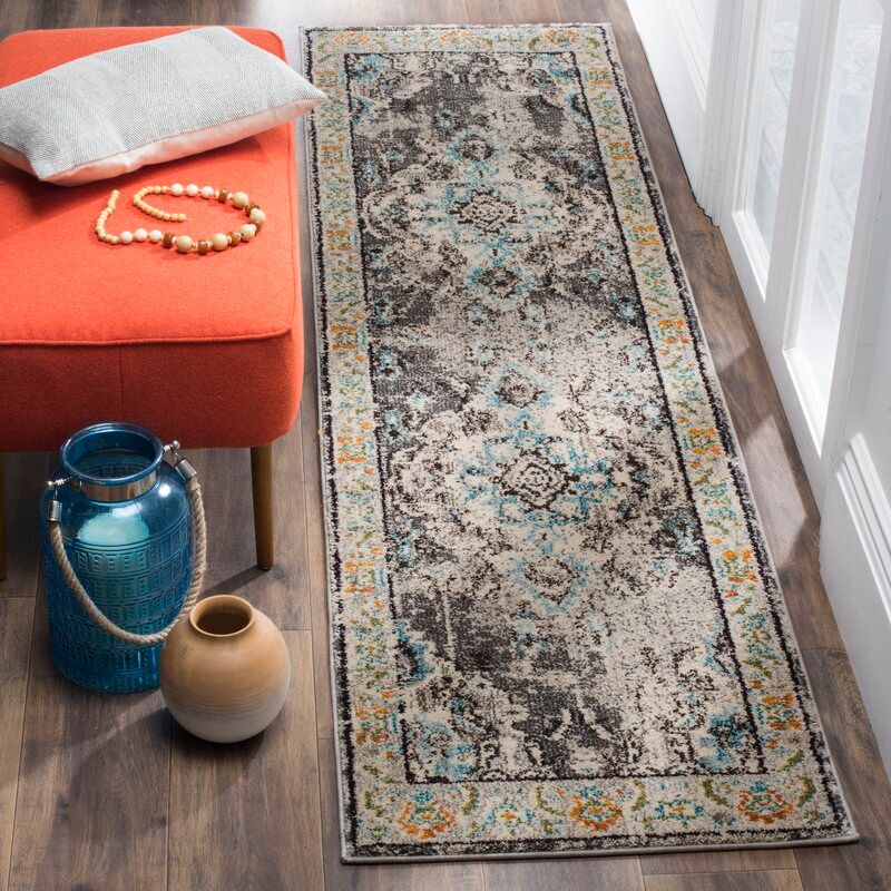 Indira Oriental Gray Light Blue Area Rug 2'2" X 6' thumbnail 2