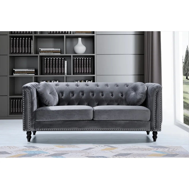 76" Velvet Rolled Arm Chesterfield Sofa thumbnail 2