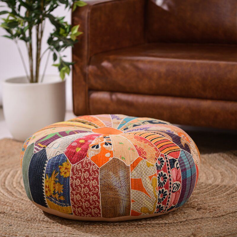 Yinn Wide Round Abstract Pouf Ottoman thumbnail 2