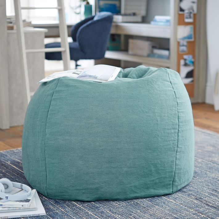 Jute Cotton Blend Dusty Turquoise Bean Bag Chair Slipcover No insert thumbnail 2