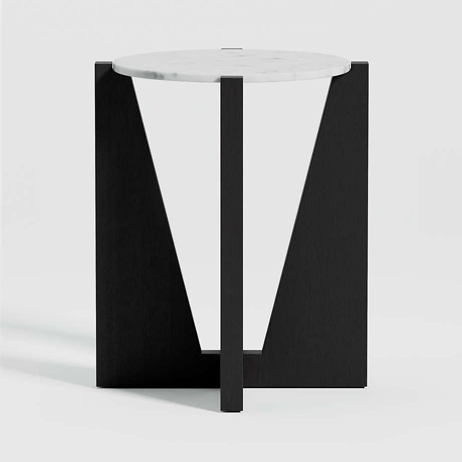 Miro White Marble End Table with Black Wood Base thumbnail 3