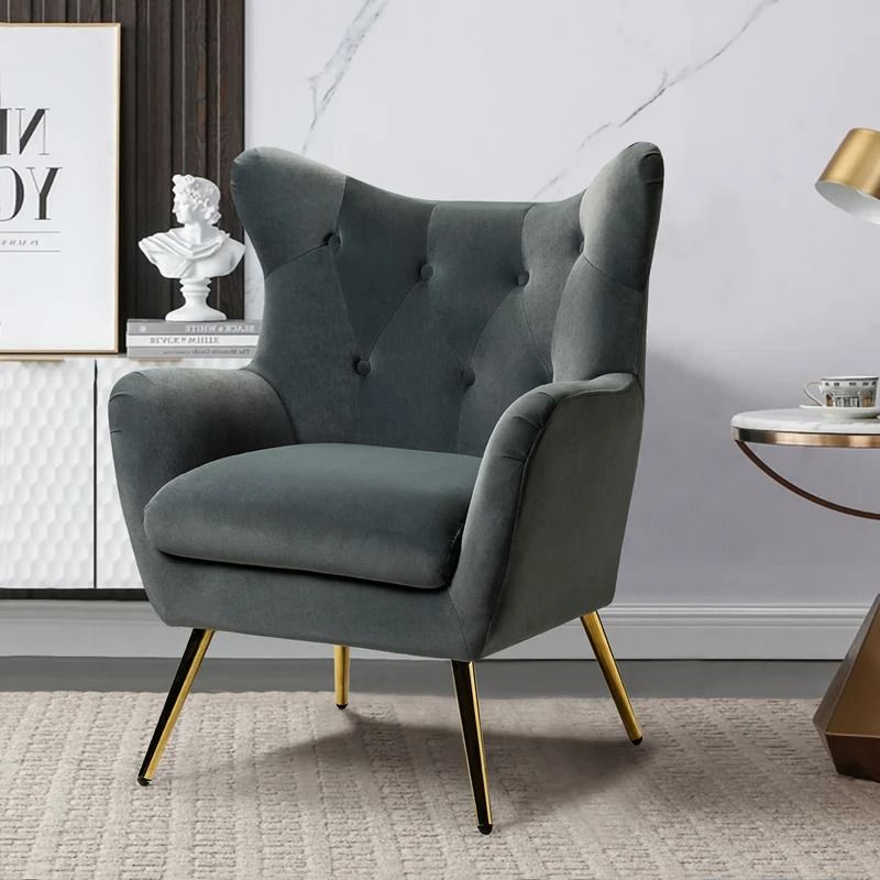 Dowdle Tufted Velvet Wingback Chair thumbnail 2