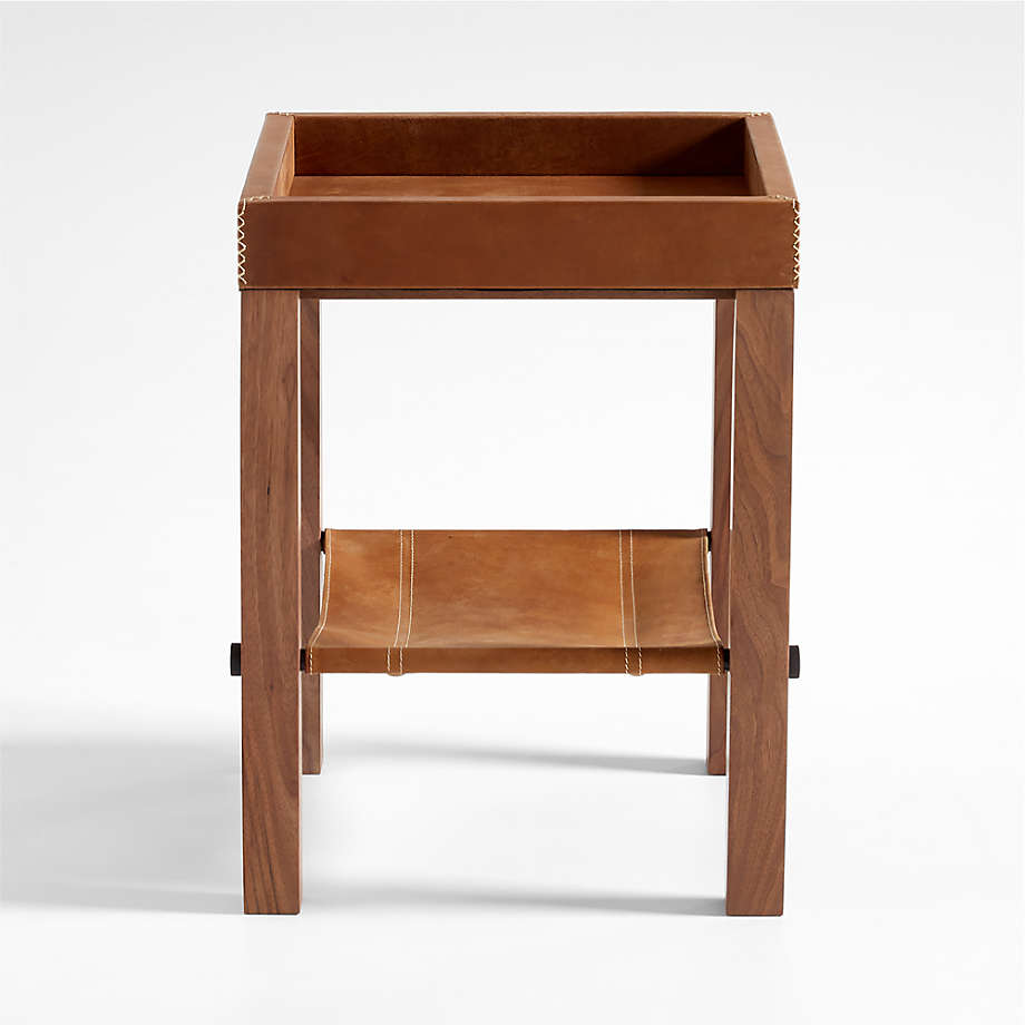 Shinola Runwell Leather and Wood End Table with Shelf thumbnail 2