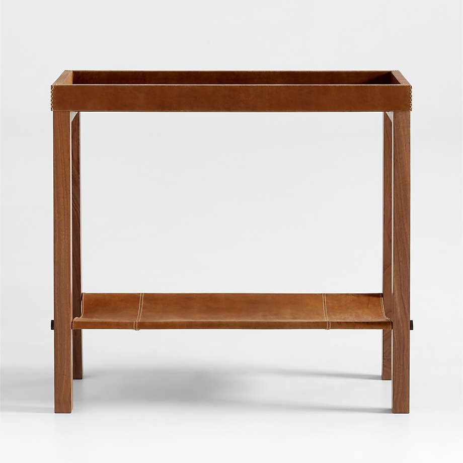 Shinola Runwell Leather and Wood Console Table with Shelf thumbnail 2