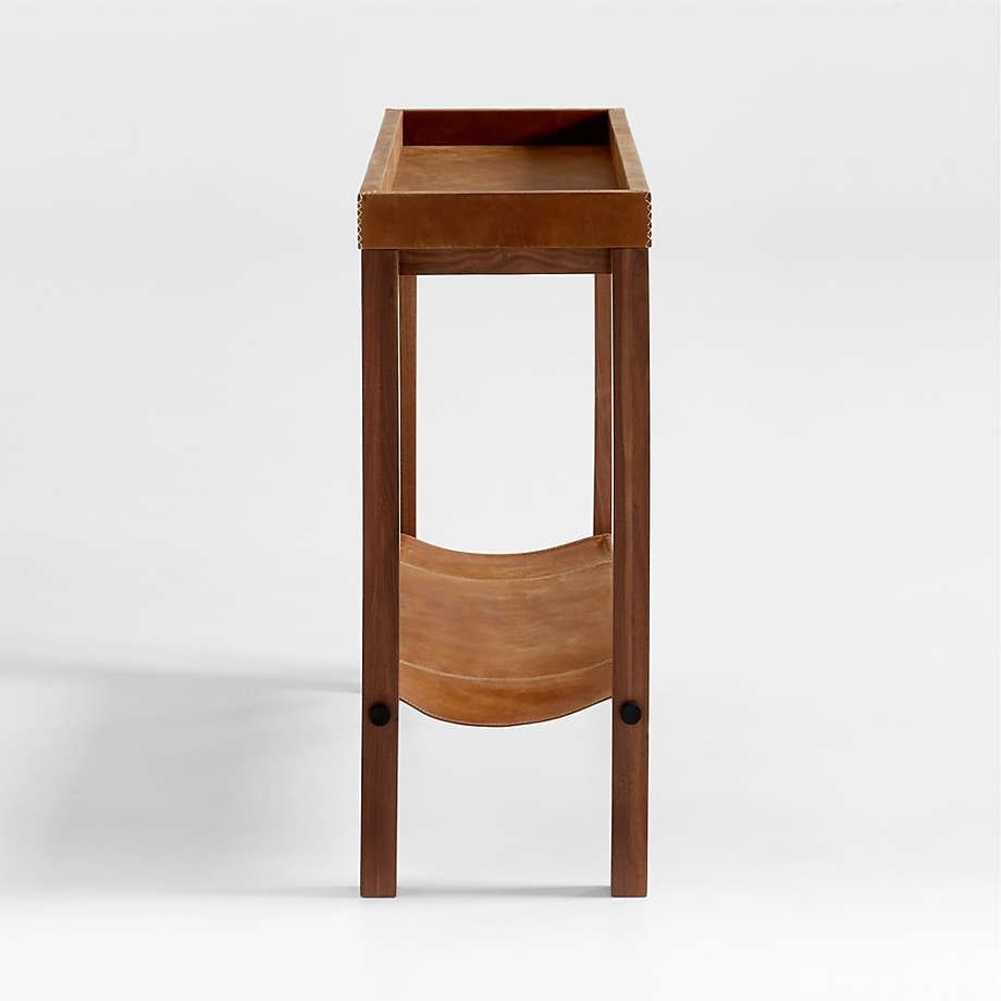 Shinola Runwell Leather and Wood Console Table with Shelf thumbnail 3