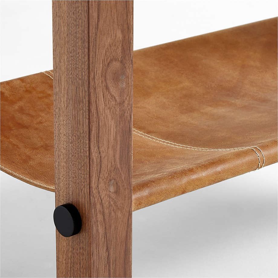 Shinola Runwell Leather and Wood Console Table with Shelf thumbnail 4