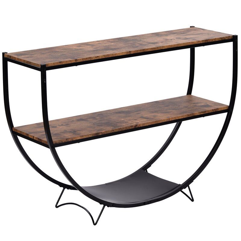 Half Moon Industrial Design Metal Wooden Console Table thumbnail 2