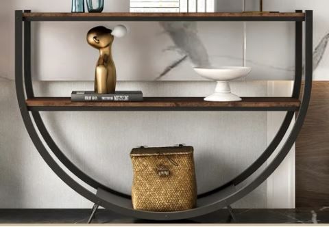 Half Moon Industrial Design Metal Wooden Console Table thumbnail 5