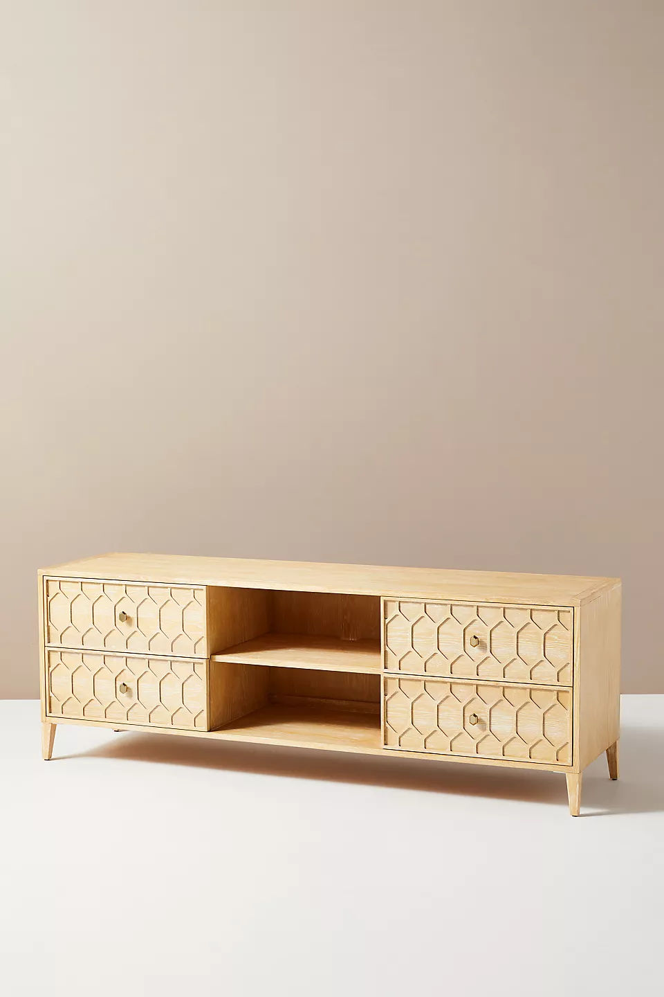 Textured Trellis Media Console Sand thumbnail 4