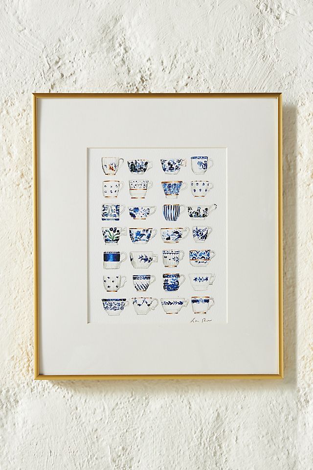 Blue and White Pattern China Teacups Wall Art With Frame thumbnail 2