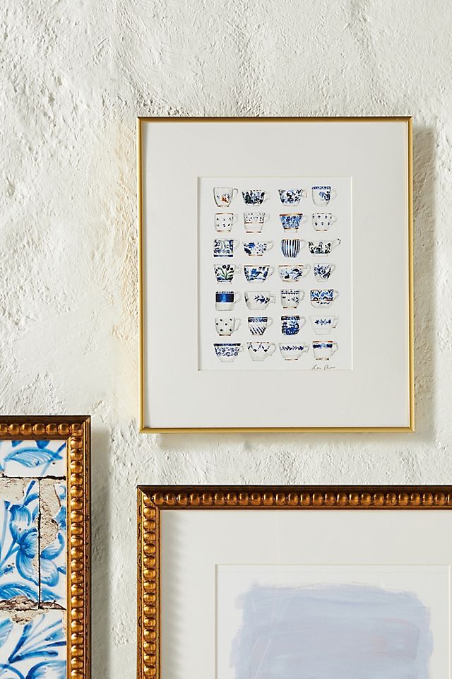Blue and White Pattern China Teacups Wall Art With Frame thumbnail 3
